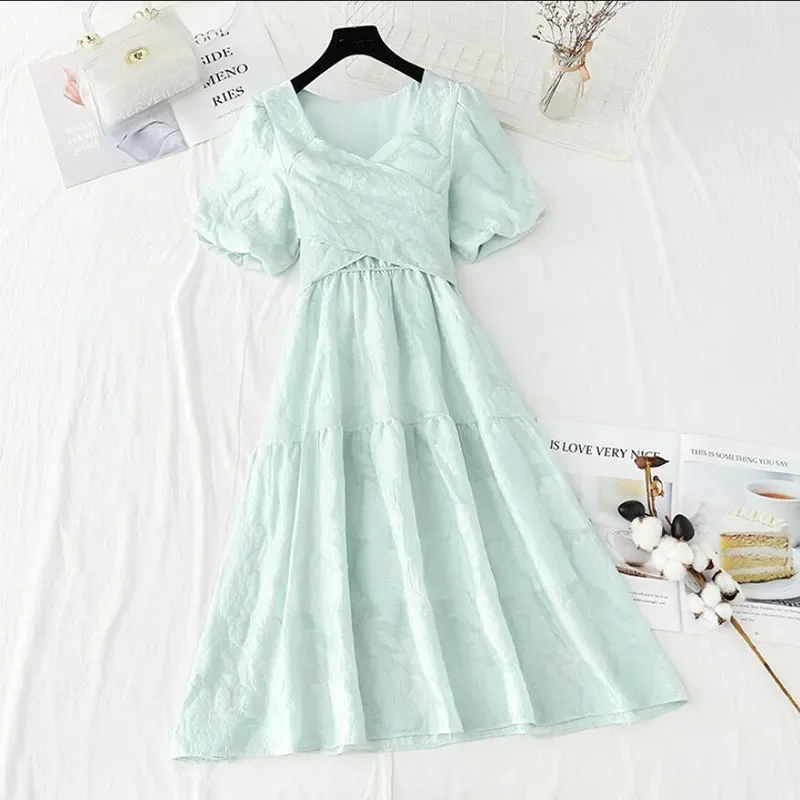 Summer Midi Dress Women Puff Sleeve Korean Style Fairy Dresses Bows Chiffon Kawaii Elegant Vintage Party Dress Sweet Clothing
Summer Midi Dress Women Puff Sleeve Korean Style Fairy Dresses Bows Chiffon Kawaii Elegant Vintage Party Dress Sweet Clothing