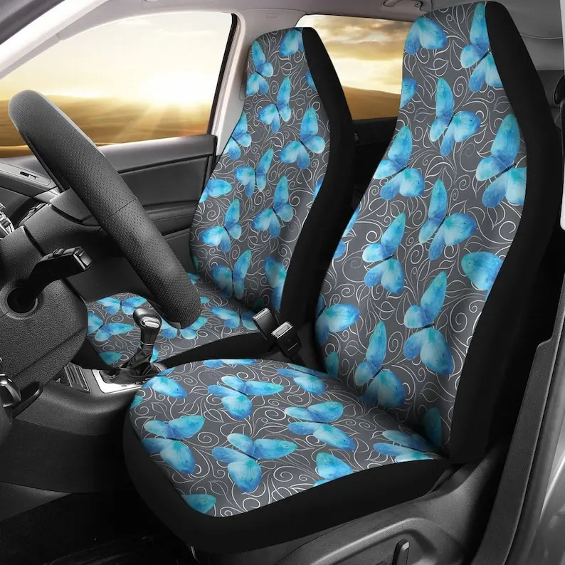 Blue Butterfly Watercolor Car Seat Covers Set With Gray and White Leaves Background Universal Fit For Most Bucket Seats
Blue Butterfly Watercolor Car Seat Covers Set With Gray and White Leaves Background Universal Fit For Most Bucket Seats