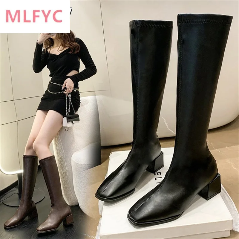 

Tall but knee-length boots women's 2022 new autumn and winter plus velvet thick heel knight boots small skinny boots