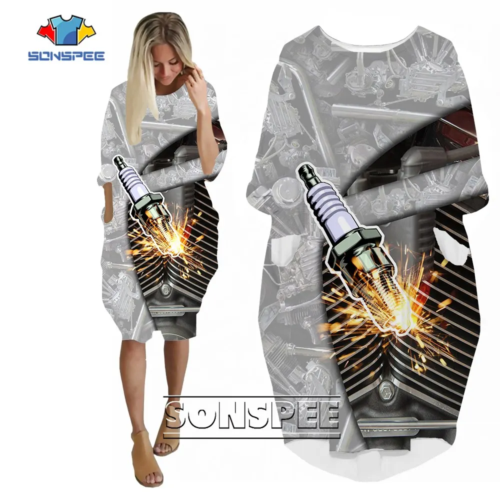 SONSPEE Punk Retro Mechanical 3D Printed Dress Long Sleeve Heavy Metal Pockets Skirt Female Loose Fashion Boxer Engine Robe
SONSPEE Punk Retro Mechanical 3D Printed Dress Long Sleeve Heavy Metal Pockets Skirt Female Loose Fashion Boxer Engine Robe