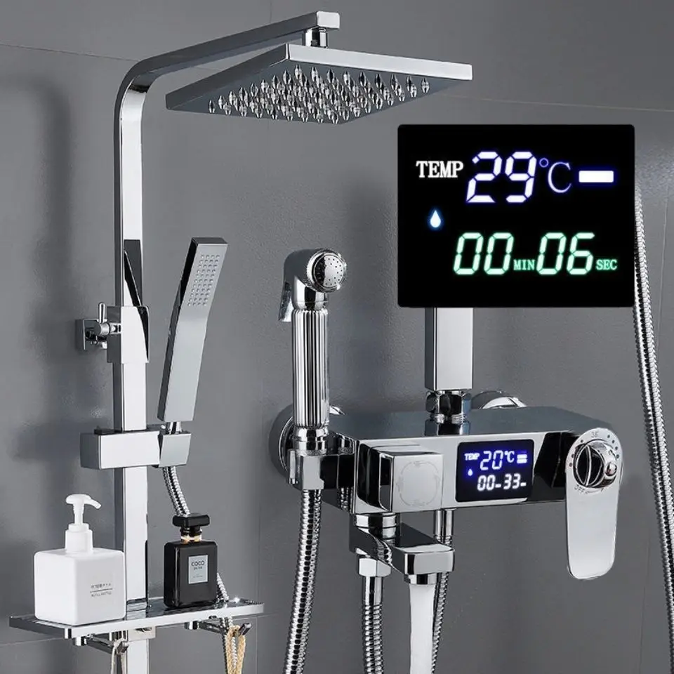 Bathroom shower system copper black button thermostatic shower set 4-speed pressurized hand-held rain shower
Bathroom shower system copper black button thermostatic shower set 4-speed pressurized hand-held rain shower