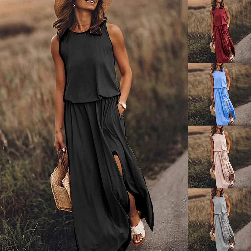 Summer Casual Dress Women Sleeveless Long Maxi Dress Sexy Side Slit Designer Style Fashion Sundress Female Solid Loose Dress
Summer Casual Dress Women Sleeveless Long Maxi Dress Sexy Side Slit Designer Style Fashion Sundress Female Solid Loose Dress