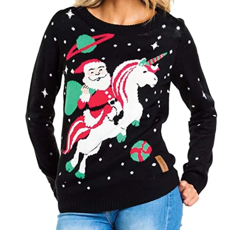 Casual and Loose Christmas Sweater Winter Fashion Black Knitting Sweater 2022 Women's O Neck Jacquard Santa Claus Knitwear
Casual and Loose Christmas Sweater Winter Fashion Black Knitting Sweater 2022 Women's O Neck Jacquard Santa Claus Knitwear