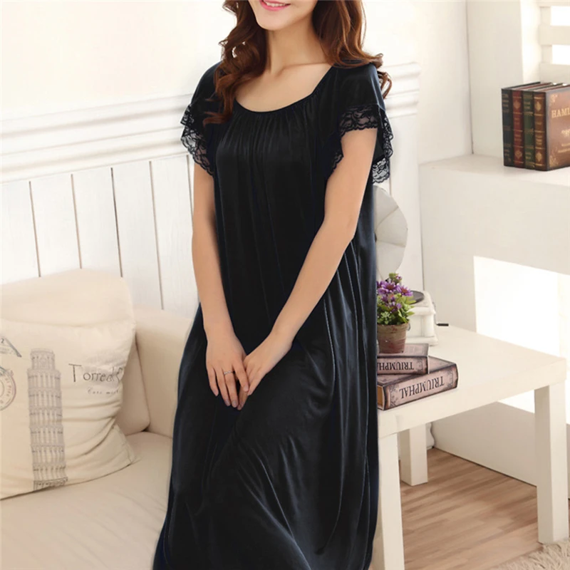 Women Night Gowns Sleepwear Lace Patchwork Nightwear Long Sleeping Dress Casual Ladies Home Dressing High Quality
Women Night Gowns Sleepwear Lace Patchwork Nightwear Long Sleeping Dress Casual Ladies Home Dressing High Quality
