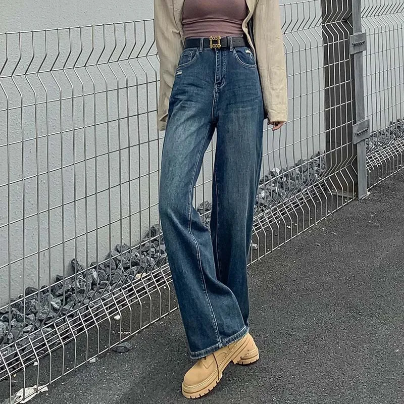 Women's fall/winter retro blue high-waisted slimming wide-leg floor-length pants
Women's fall/winter retro blue high-waisted slimming wide-leg floor-length pants