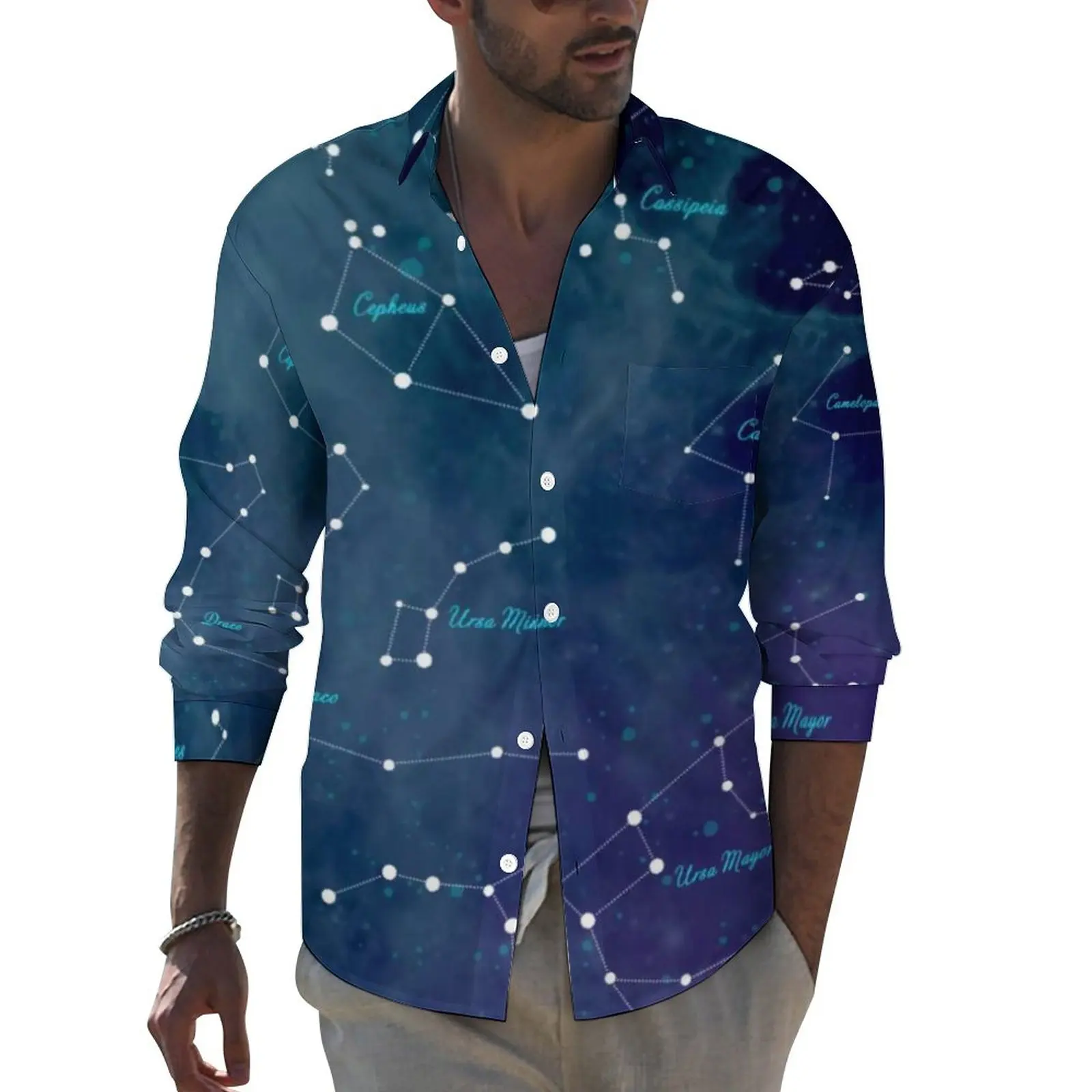 

Повседневная мужская рубашка с принтом карты неба Y2K, рубашка для любителей астрономии, Осенние винтажные блузки с длинным рукавом, топы большого размера на заказ
