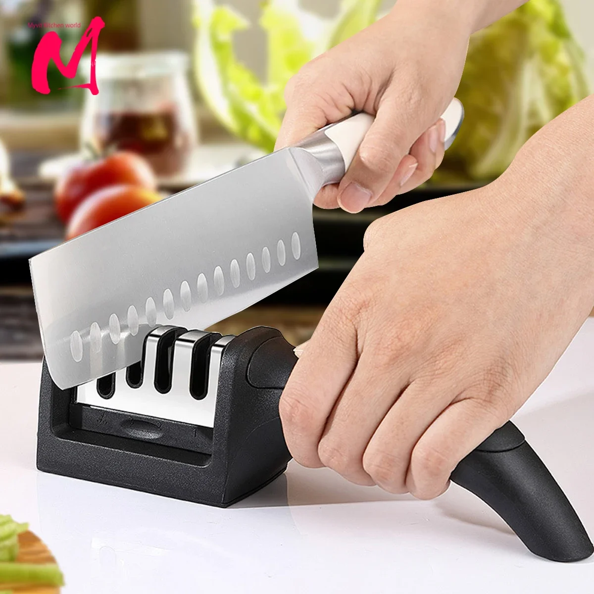 

Kitchen 3-Segment Knife Sharpener Household Multi-Functional Hand-Held Three-Purpose Black Sharpening Stone