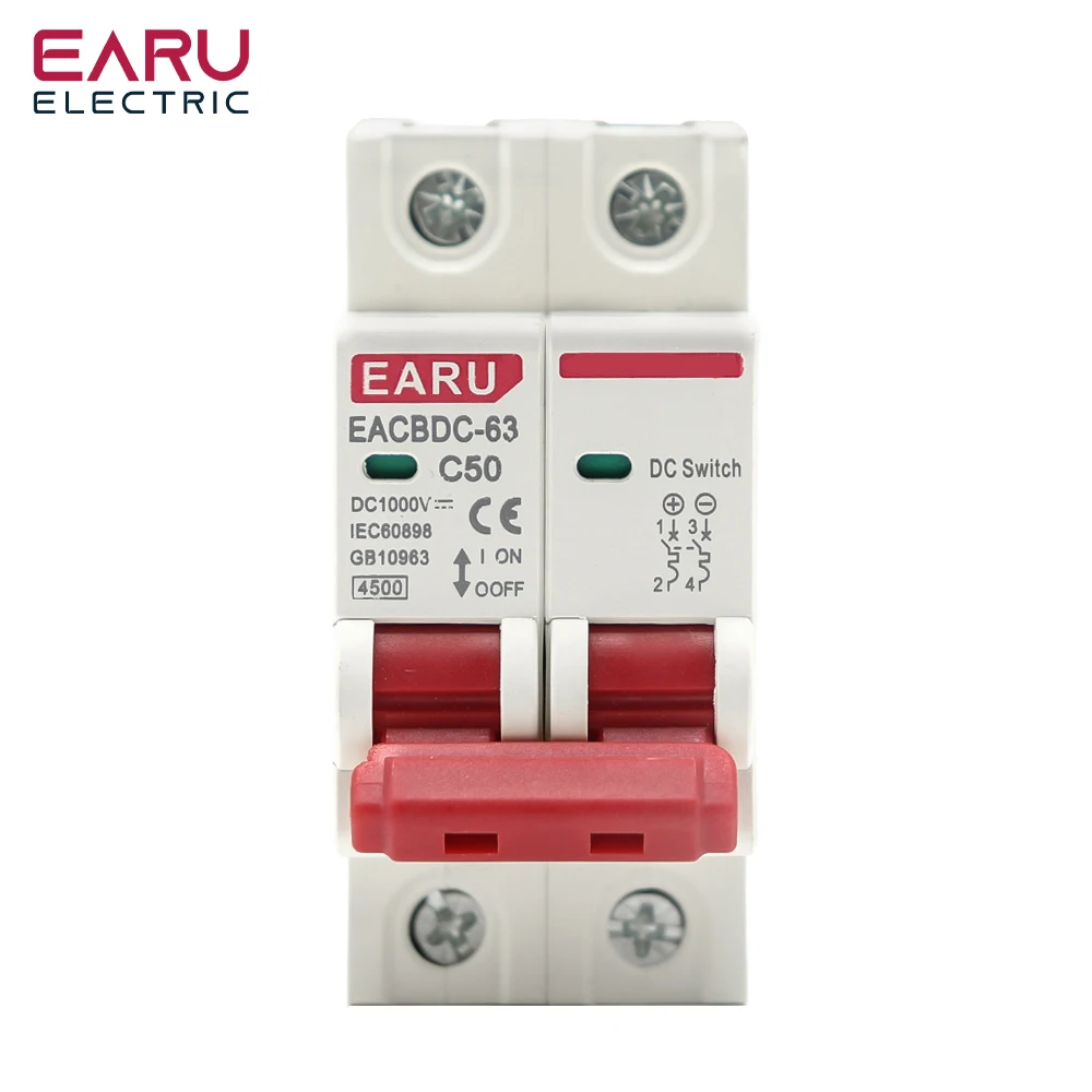 

DC 1000V Solar Mini Circuit Breaker Overload Protection Switch 6A/10A/16A/20A/25A/32A/40A/50A/63A 2P DC1000V Photovoltaic MCB PV