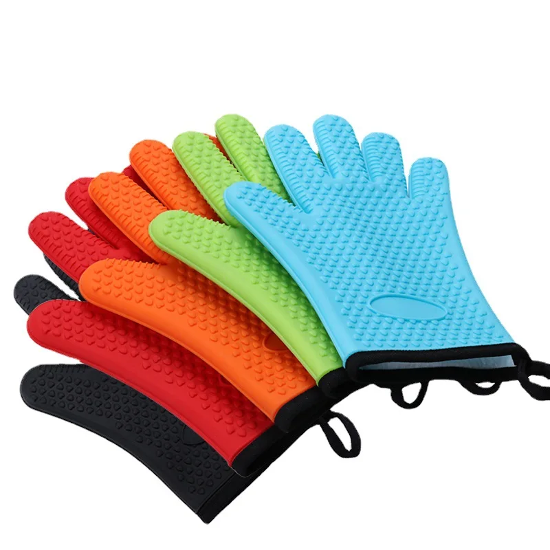 

2pc Thickened Silicone Oven Mitts Anti-Scalding Heat Resistant Non-Slip Kitchen Cooking Microwave Insulation Gloves Baking Tool