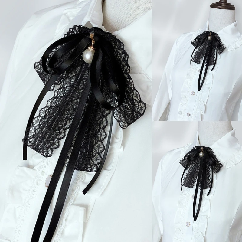 Women Girls Black Lace Ribbon Bow Tie Faux Pearl Pendant Brooch Pin Necklace Uniform Shirt Blouse Pre-Tied Jabot Drop Shipping
Women Girls Black Lace Ribbon Bow Tie Faux Pearl Pendant Brooch Pin Necklace Uniform Shirt Blouse Pre-Tied Jabot Drop Shipping