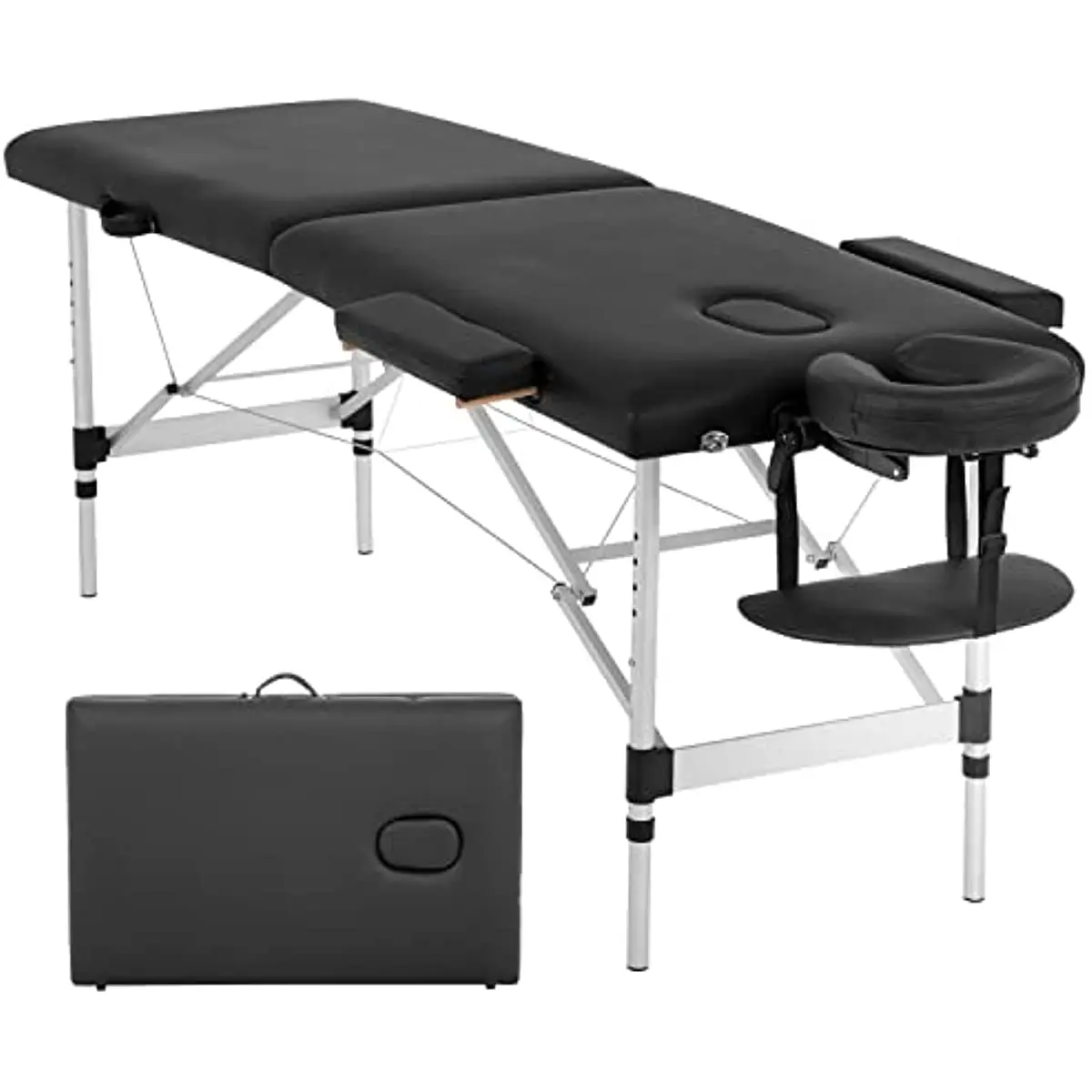 

Table Portable Massage Bed Height Adjustable Spa Bed 2 Fold Facial Tattoo Salon Bed W/Face Cradle Carry Case (Black)