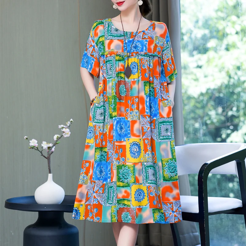 New Hot Women Summer Dresses Cotton Vintage Dress Fashion Plus Size Short Sleeve Femme Casual Print Dresses
New Hot Women Summer Dresses Cotton Vintage Dress Fashion Plus Size Short Sleeve Femme Casual Print Dresses