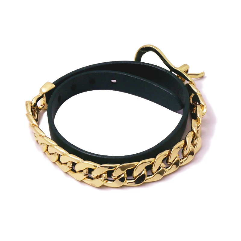 High Quality Gold Plated Stainless Steel Chain Style Charm Bracelet Adjustable 2 Circles PU Leather Bangle For Women
High Quality Gold Plated Stainless Steel Chain Style Charm Bracelet Adjustable 2 Circles PU Leather Bangle For Women