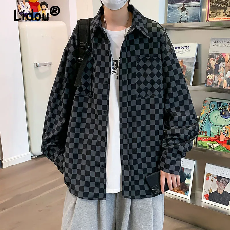 Модная клетчатая рубашка Y2K в стиле Харадзюку с длинным рукавом в шахматную клетку на пуговицах для мужчин, Повседневная Свободная Женская верхняя одежда
Модная клетчатая рубашка Y2K в стиле Харадзюку с длинным рукавом в шахматную клетку на пуговицах для мужчин, Повседневная Свободная Женская верхняя одежда