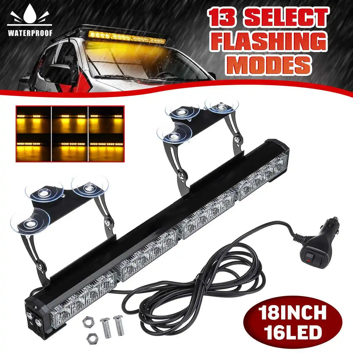 Windshield Led Strobe Warning Light 18" 16 LED Flash Stroboscopes Flashing Emergency Beacon for Jeep Boat Off Road Truck SUV
Windshield Led Strobe Warning Light 18" 16 LED Flash Stroboscopes Flashing Emergency Beacon for Jeep Boat Off Road Truck SUV