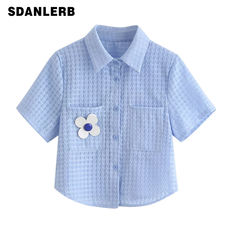 Short Sleeve Blue Shirt Women's Summer 2022 New French Short Chic Top Design Sense Niche Flower Polo Collar Solid Color Blouse
Short Sleeve Blue Shirt Women's Summer 2022 New French Short Chic Top Design Sense Niche Flower Polo Collar Solid Color Blouse