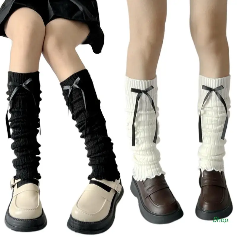 L5YC Foot Cover Long Socks Women Japanese Ribbed Knit Long Ribbon Bowknot Leg Warmers
L5YC Foot Cover Long Socks Women Japanese Ribbed Knit Long Ribbon Bowknot Leg Warmers