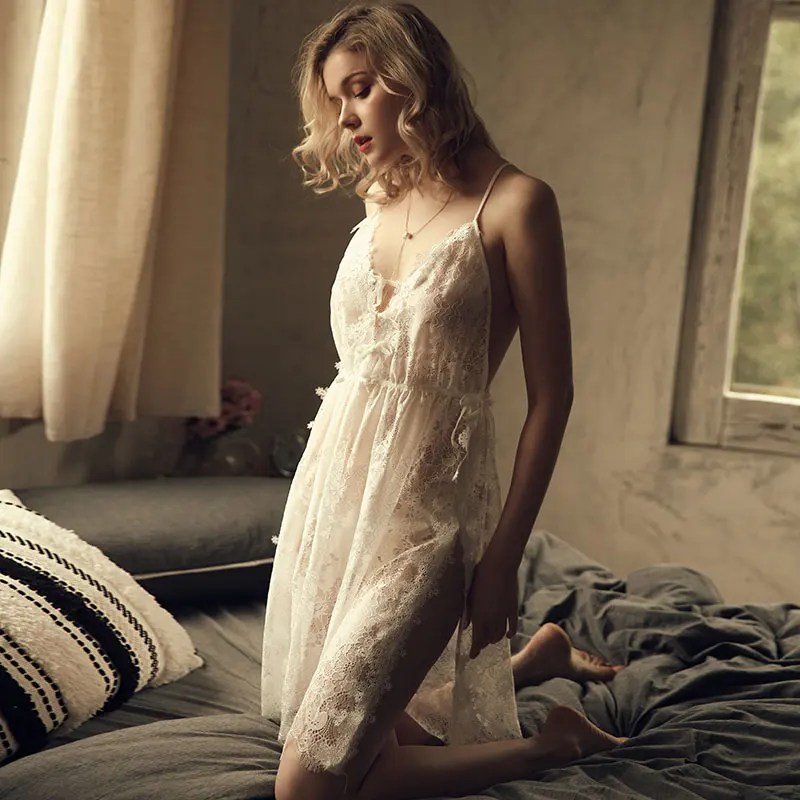 Summer French Elegant Sling Lace Nightdress Womens Nightgown Sleepwear Lingerie Dress See Through Nightgowns With Thongs Set
Summer French Elegant Sling Lace Nightdress Womens Nightgown Sleepwear Lingerie Dress See Through Nightgowns With Thongs Set