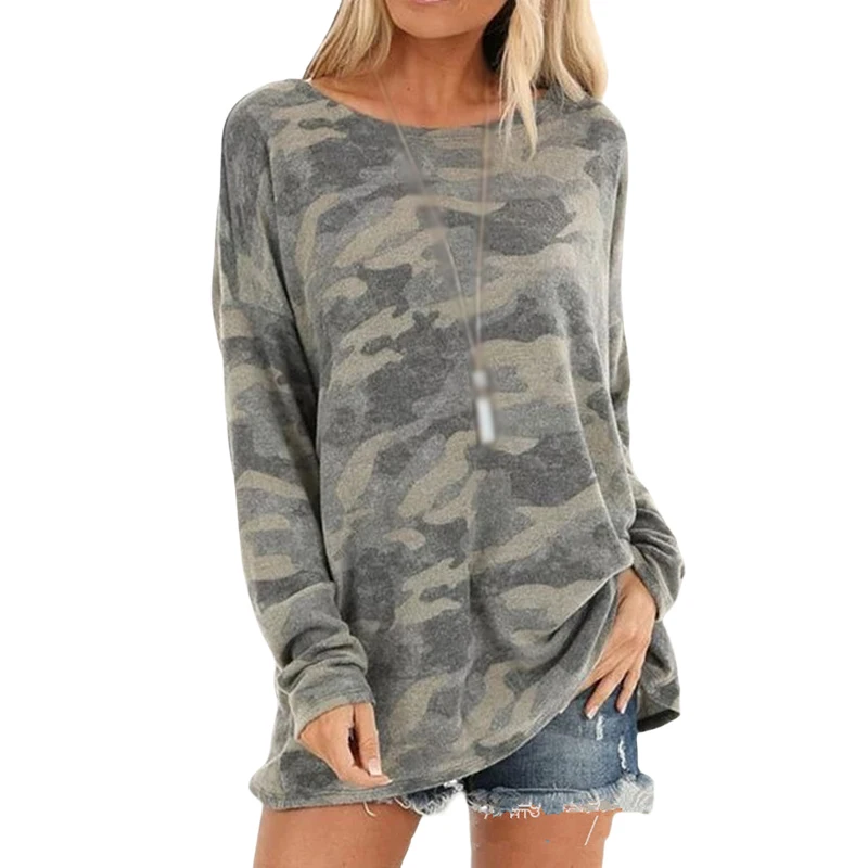 

Spring Women's Camouflage Sweatshirt round Neck Long Sleeve Pullover Blouses Print Tunic Top Loose Casual T-Shirt