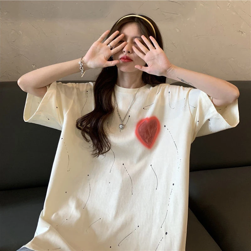 Oversized Love Print Women Short Sleeve T Shirts 2022 Summer Korean Fashion Loose Personality Splash Ink Tie Dye Couple Clothes
Oversized Love Print Women Short Sleeve T Shirts 2022 Summer Korean Fashion Loose Personality Splash Ink Tie Dye Couple Clothes