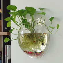 Transparent wall hanging vase hydroponic flower pot creative wall acrylic goldfish tank half round cover hanging plastic vase