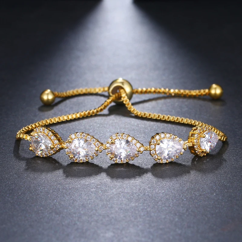 Fashion Gold Color Water Drop Cubic Zirconia Bracelets for Women Luxury Elegant Charm Adjustable Crystal Bracelet Trend Jewelry
Fashion Gold Color Water Drop Cubic Zirconia Bracelets for Women Luxury Elegant Charm Adjustable Crystal Bracelet Trend Jewelry