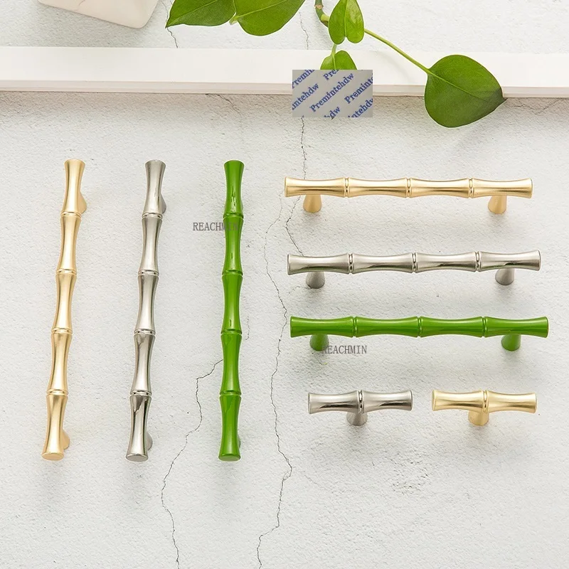 

10Pcs Zinc Alloy Bamboo Pattern Cabinet Bar Pull Handle Cupboard Closet Furniture Door Brushed Nickel Brass Green