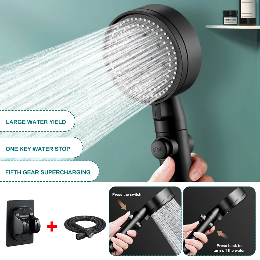 High Pressure Handheld Shower Head Water Saving Adjustable 5 Mode One-key Stop Water Massage Shower Head Bathroom Accessories
High Pressure Handheld Shower Head Water Saving Adjustable 5 Mode One-key Stop Water Massage Shower Head Bathroom Accessories