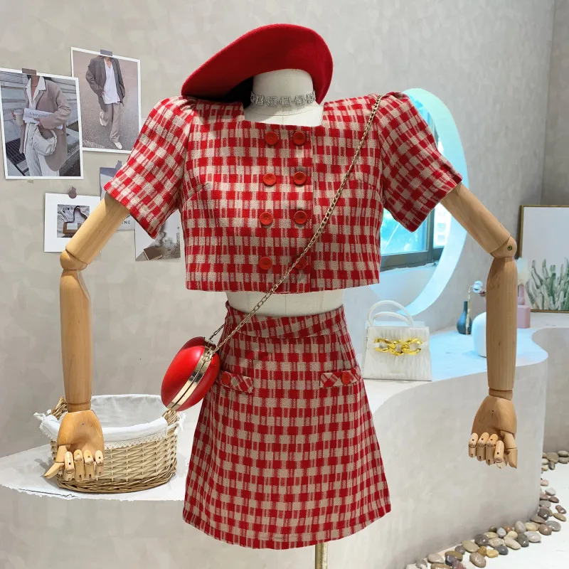 New Women's Clothing 2022 Summer College style puff short Sleeve lattice top High waist skirt two piece set
New Women's Clothing 2022 Summer College style puff short Sleeve lattice top High waist skirt two piece set