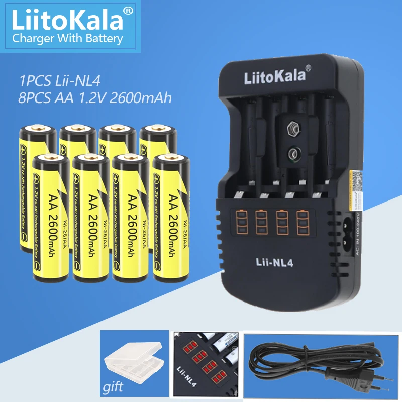 Перезаряжаемая батарея LiitoKala AAA 1000 мАч/AA 2600 мАч NiMH 1,2 в, подходит для игрушек, мышей, с 2 держателями батарей AAA/AA + NL4, 8 шт.
Перезаряжаемая батарея LiitoKala AAA 1000 мАч/AA 2600 мАч NiMH 1,2 в, подходит для игрушек, мышей, с 2 держателями батарей AAA/AA + NL4, 8 шт.