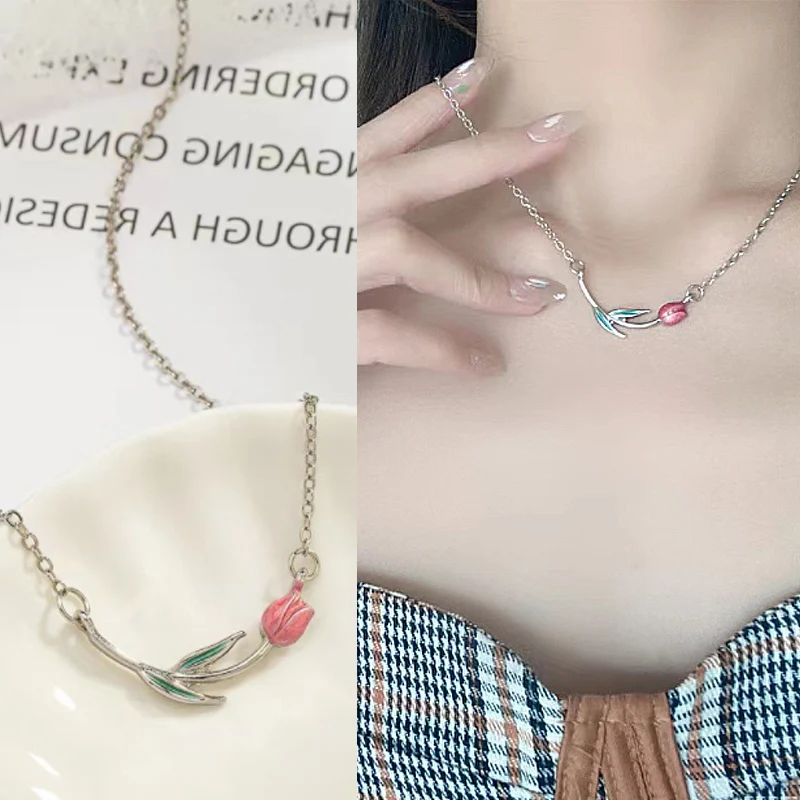 Pink Tulip Flower Pendant Necklaces Women Elegant French Retro Jewelry Oil Dripping Tulip Necklace Choker Wedding Jewelry Gifts
Pink Tulip Flower Pendant Necklaces Women Elegant French Retro Jewelry Oil Dripping Tulip Necklace Choker Wedding Jewelry Gifts