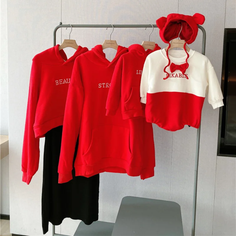 

Parent-Child Clothes For The Whole Family Matching Dad And Son Hoodies Women Dress Two Piece Outfits Mom Daughter Equal Clothing