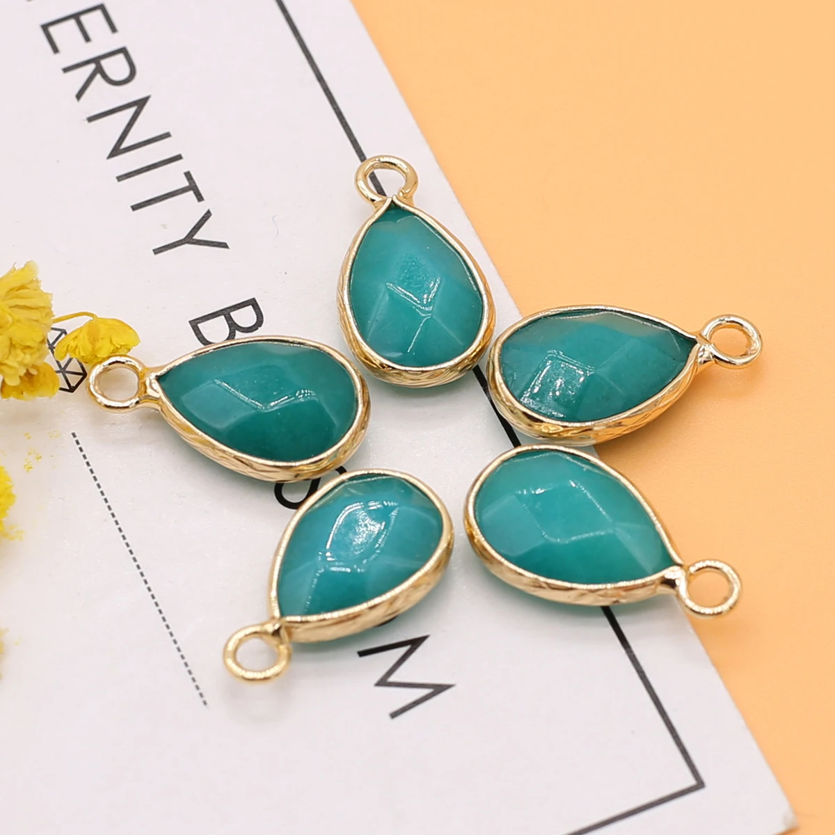 

Pretty Natural Green Aventurine Water Drop Plated Gold Bead Gem Pendant for Jewelry Making Necklace Gift for Women Size 10*18mm