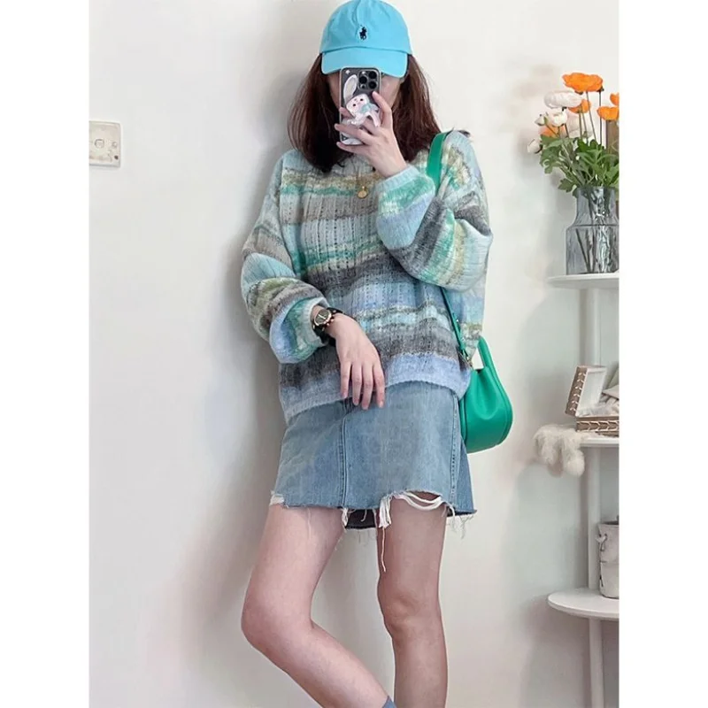 Pullover Sweater Female 2023 Mohair Soft Waxy Stripe Knitwear Women Spring Autumn Relaxed Loose Wear Artistic Sweater Pullover
Pullover Sweater Female 2023 Mohair Soft Waxy Stripe Knitwear Women Spring Autumn Relaxed Loose Wear Artistic Sweater Pullover