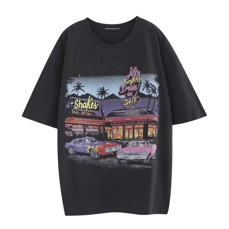 Motel Print Short-sleeved Women's Top T-shirt Loose Retro Trendy Oversize Tee 
Motel Print Short-sleeved Women's Top T-shirt Loose Retro Trendy Oversize Tee