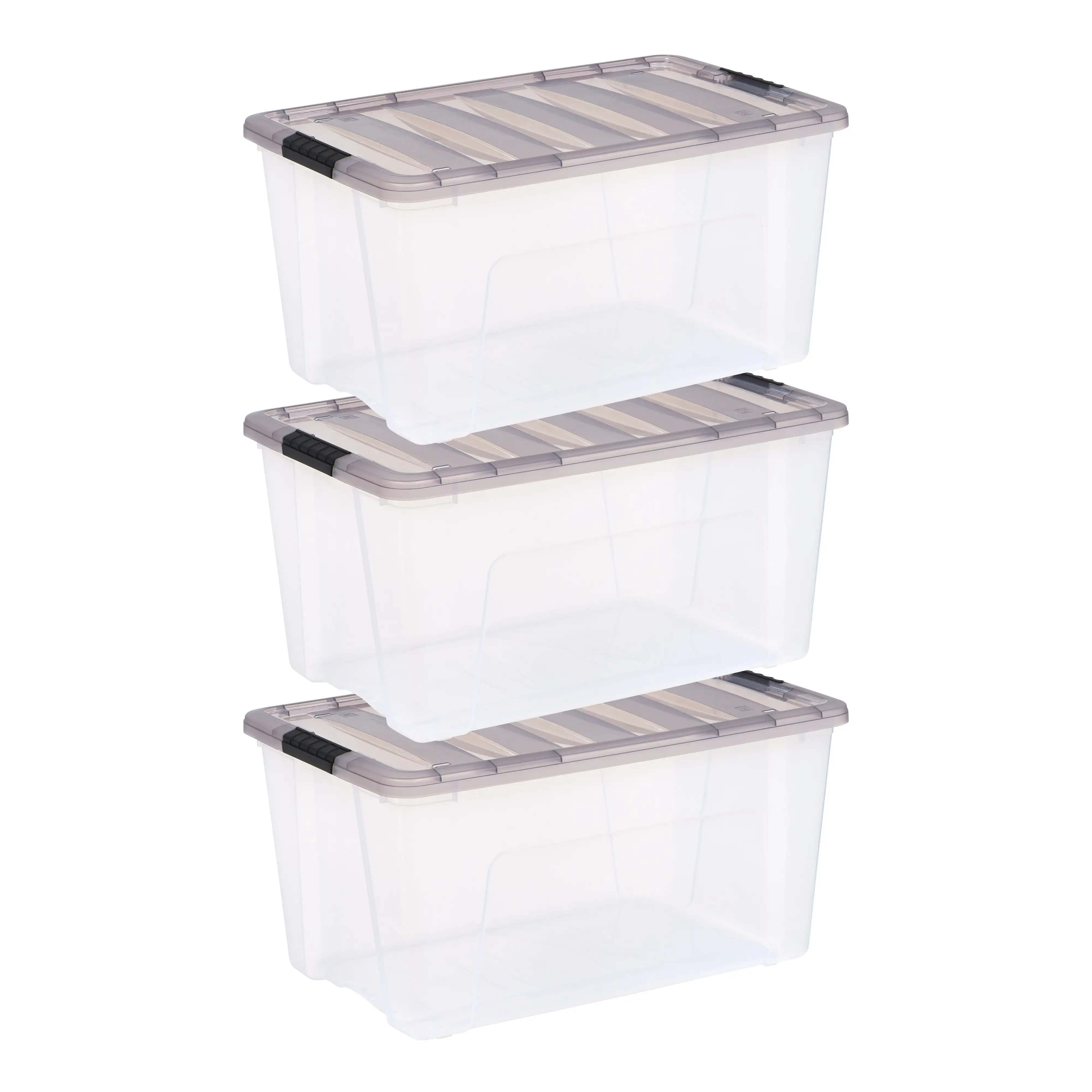 USA 72 Qt. (18 gal.) Stack & Pull™ Clear Plastic Storage Box with Buckles, Gray, Set of 3
USA 72 Qt. (18 gal.) Stack & Pull™ Clear Plastic Storage Box with Buckles, Gray, Set of 3