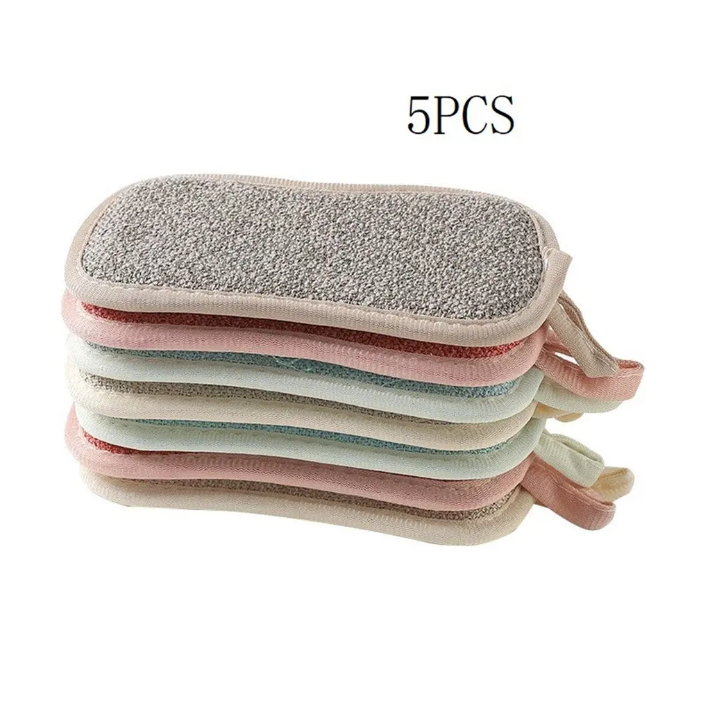 

5Pcs Double Sided Scouring Pad Reusable Microfiber Dish Cleaning Sponges Cloths Random Color