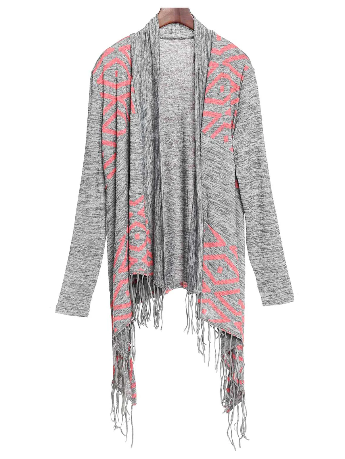 

Stylish Collarless Long Sleeve Asymmetrical Fringed Women's Cardigan