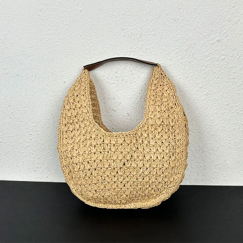 Handwoven Underarm Bag Women Travel Beach Bag Half Month Handbag Simple Casual 
Handwoven Underarm Bag Women Travel Beach Bag Half Month Handbag Simple Casual