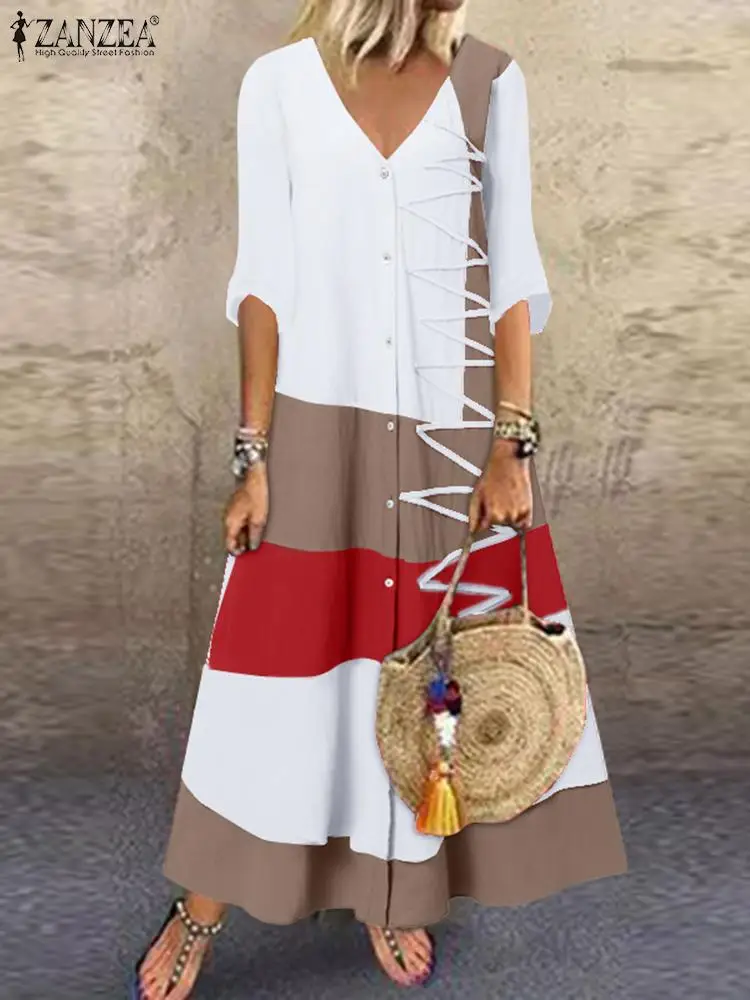 ZANZEA Summer Vintage Long Dress V Neck 3/4 Sleeve Sundress Women Fashion Patchwork Robe Casual Loose Beach Vestidos Oversize
ZANZEA Summer Vintage Long Dress V Neck 3/4 Sleeve Sundress Women Fashion Patchwork Robe Casual Loose Beach Vestidos Oversize