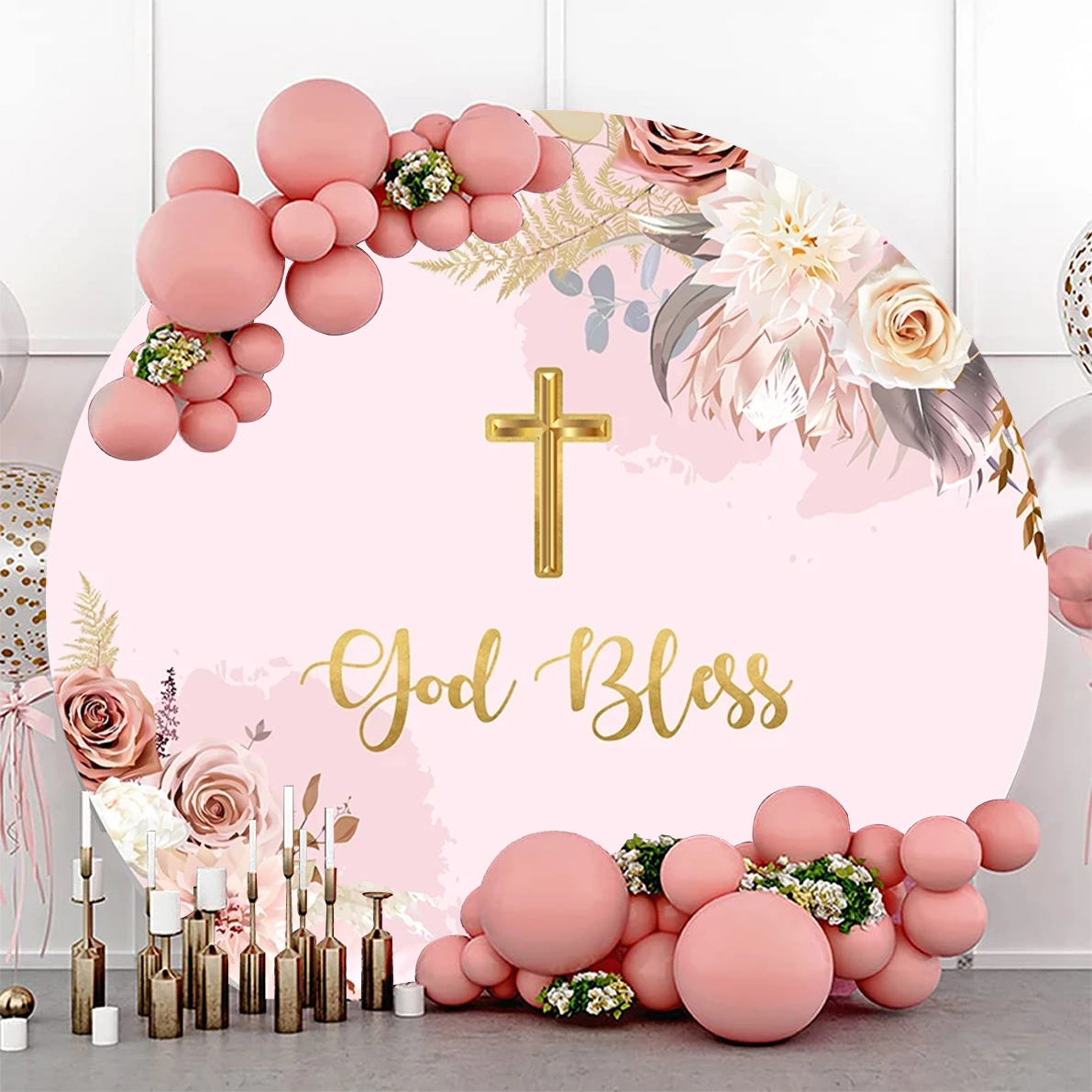 First Holy Communion Party Decoration Girls Mi Primera Cross Pink Flowers Gold God Bless Circle Round Backdrop Cover Elastic
First Holy Communion Party Decoration Girls Mi Primera Cross Pink Flowers Gold God Bless Circle Round Backdrop Cover Elastic