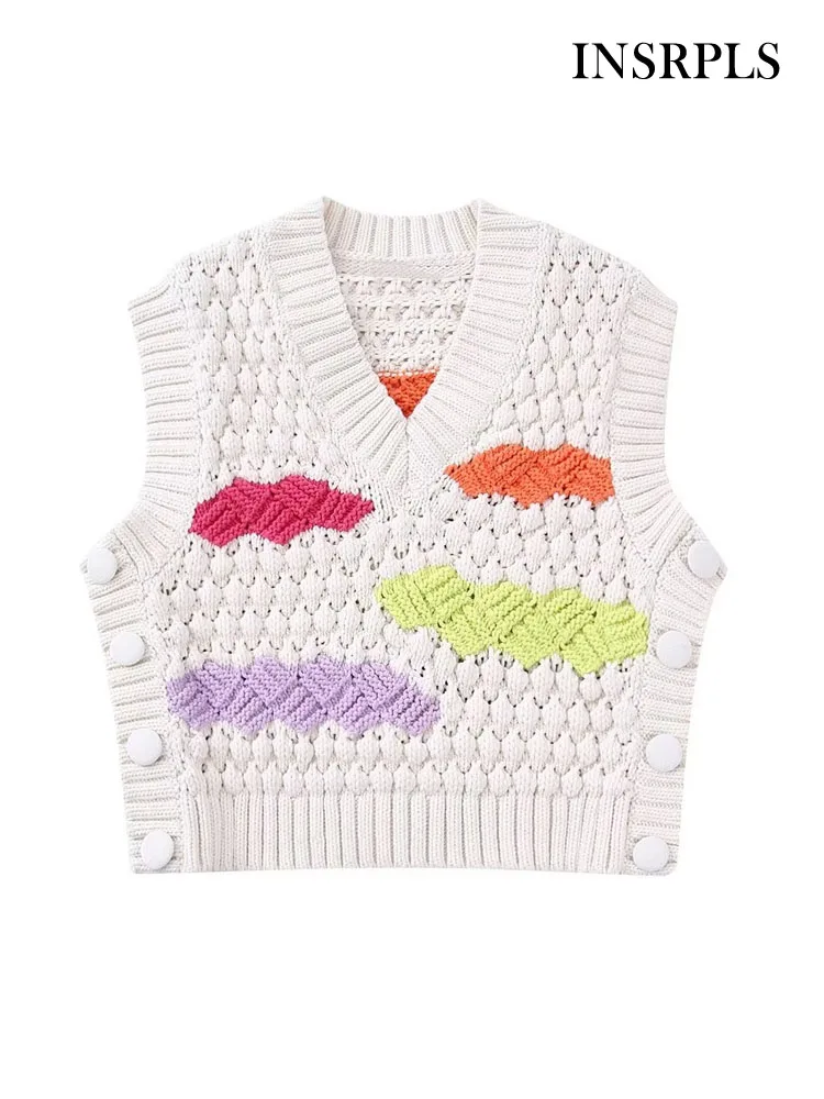 INSRPLS Women Fashion Side Buttons Colorblock Knit Vest Sweater Vintage V Neck Sleeveless Female Waistcoat Chic Tops
INSRPLS Women Fashion Side Buttons Colorblock Knit Vest Sweater Vintage V Neck Sleeveless Female Waistcoat Chic Tops