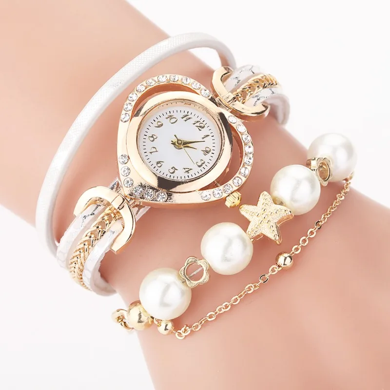 

Лидер продаж, женские наручные часы с браслетом и жемчужной подвеской, роскошные женские кварцевые часы с кожаным ремешком, часы, женские наручные часы