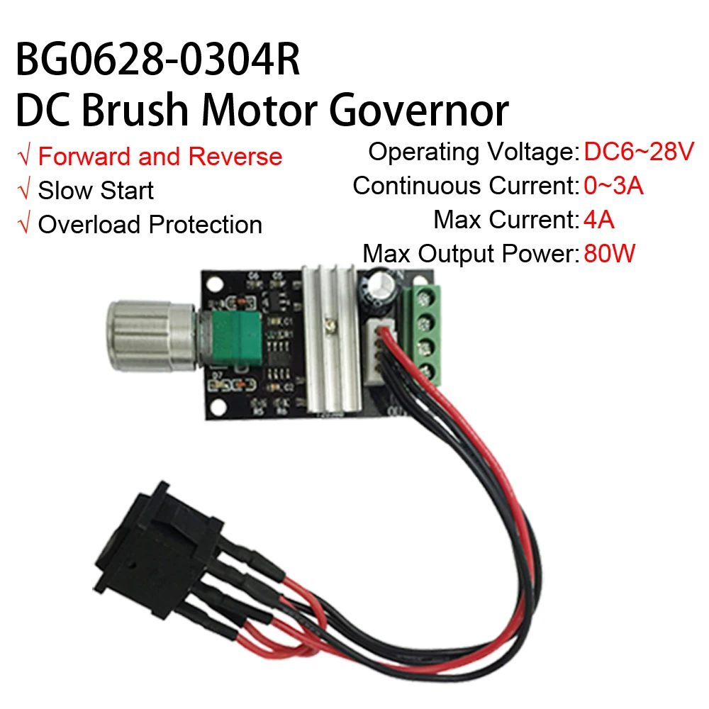 6~28V 4A 80W DC Brushed Motor PWM Governor 12V 24V Reverse Speed Adjustment Controller Regulator Arduino Fan Car (BG0628-0304R)
6~28V 4A 80W DC Brushed Motor PWM Governor 12V 24V Reverse Speed Adjustment Controller Regulator Arduino Fan Car (BG0628-0304R)