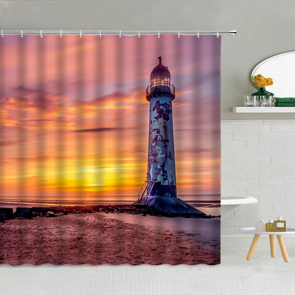 

Forest Bridge Pavilion Shower Curtain River Mountain Boat Fabric High Quality Bathroom Supplies With Hooks Decor Autumn Scenery