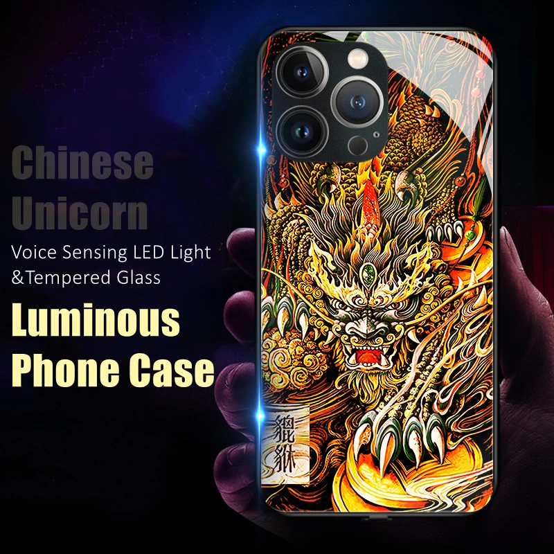Chinese Unicorn LED 7 Color Light Glowing Tempered Glass Luminous Phone Case for iPhone X Xr Xs 11 12 13 14 Pro Max Plus Cover
Chinese Unicorn LED 7 Color Light Glowing Tempered Glass Luminous Phone Case for iPhone X Xr Xs 11 12 13 14 Pro Max Plus Cover
