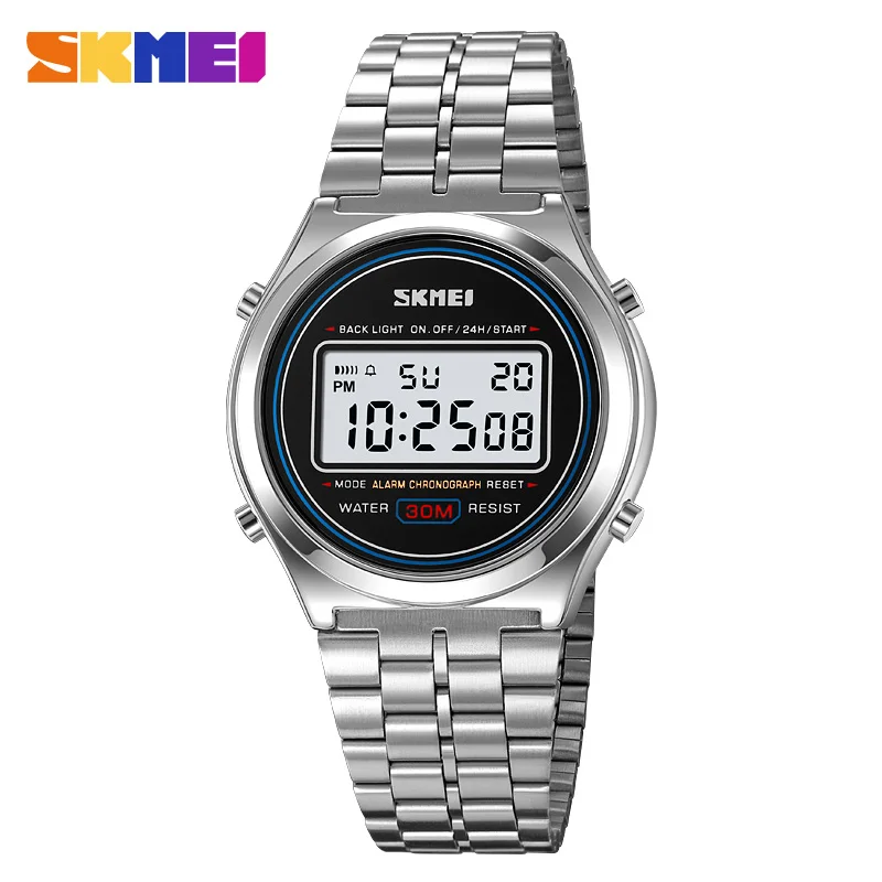 

SKMEI Fashion Stainless Steel Back Light Display Stopwatch Digital Sport Watches Men Waterproof Date Alarm Wriswatch reloj hombr