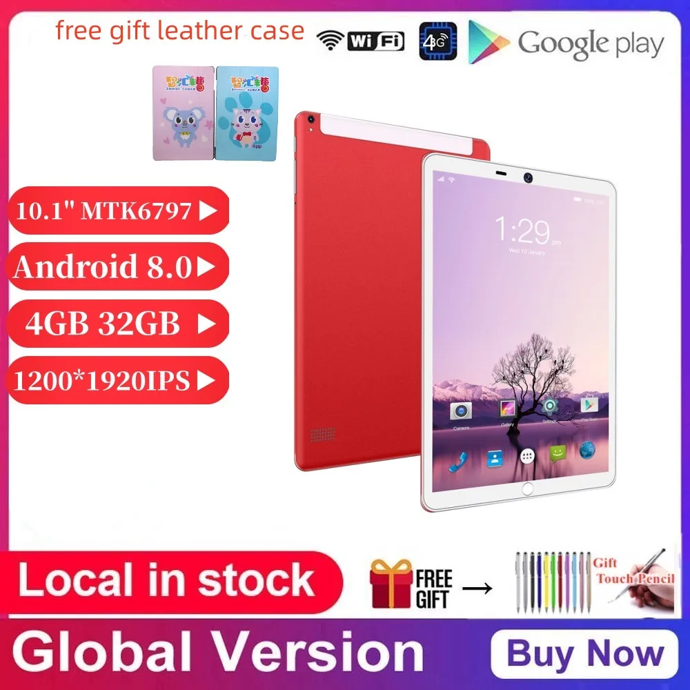 

Newest 10.1'' 4G LTE Phone Call Tablet PC MTK6797 Android 8 Google Play 1200*1920IPS Deca Core 4GB RAM 32GB ROM + Leather Case