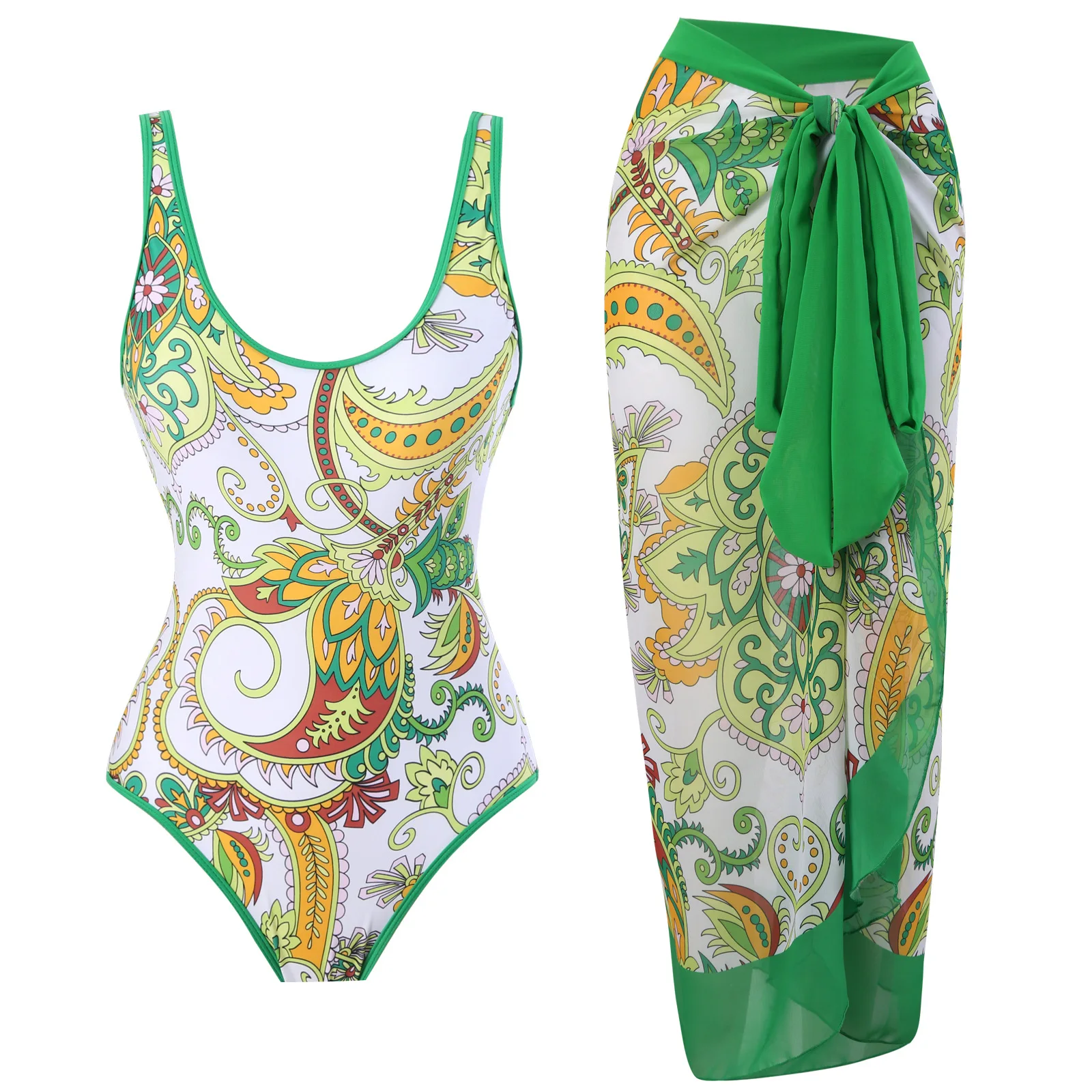 Women Swimsuit Circle Pattern Colorful Print Round Neck Swimsuit with Cover-up Set
Women Swimsuit Circle Pattern Colorful Print Round Neck Swimsuit with Cover-up Set
