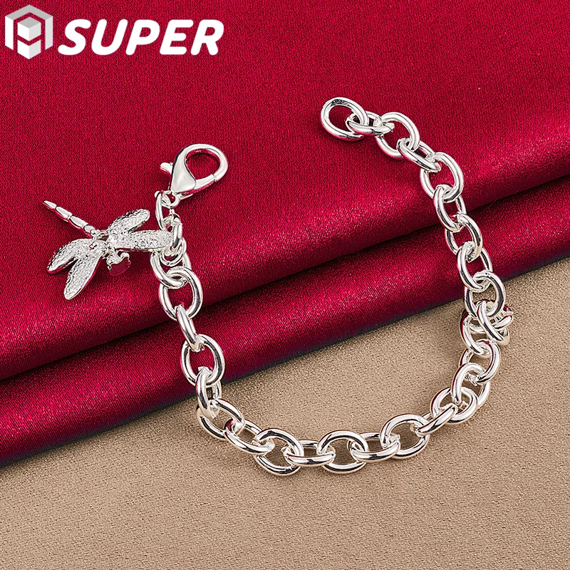 925 Sterling Silver Dragonfly Pendant Bracelet Thick Chain For Man Women Wedding Engagement Party Fashion Jewelry
925 Sterling Silver Dragonfly Pendant Bracelet Thick Chain For Man Women Wedding Engagement Party Fashion Jewelry